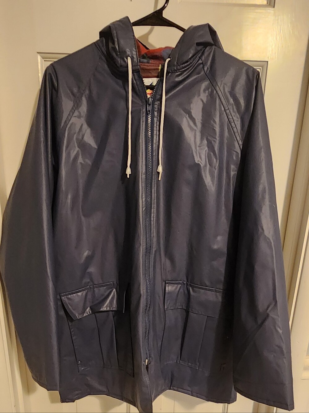 Unusex Navy Hooded Rain Jacket - Lightweight Water-Resistant Coat, Size L